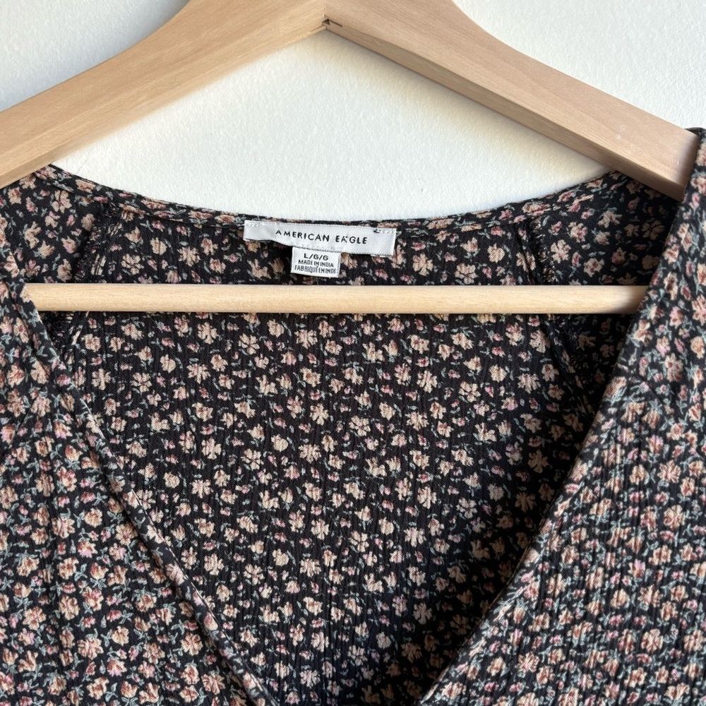 American Eagle Long Sleeve Black Mini Babydoll Dress Size Large - Picture 4 of 6